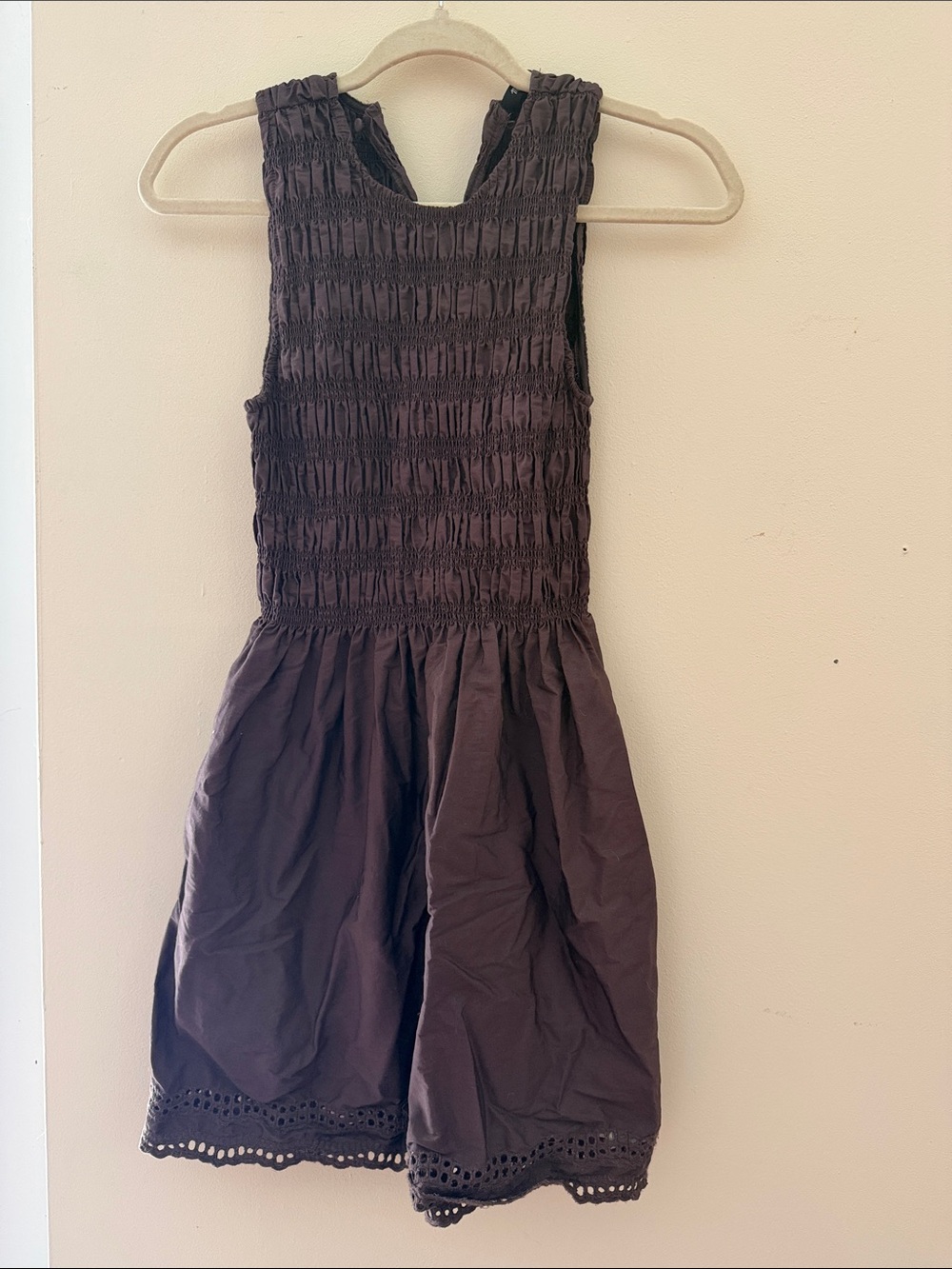 Madewell Brown Smocked Sleeveless Eyelet-Hem Dress